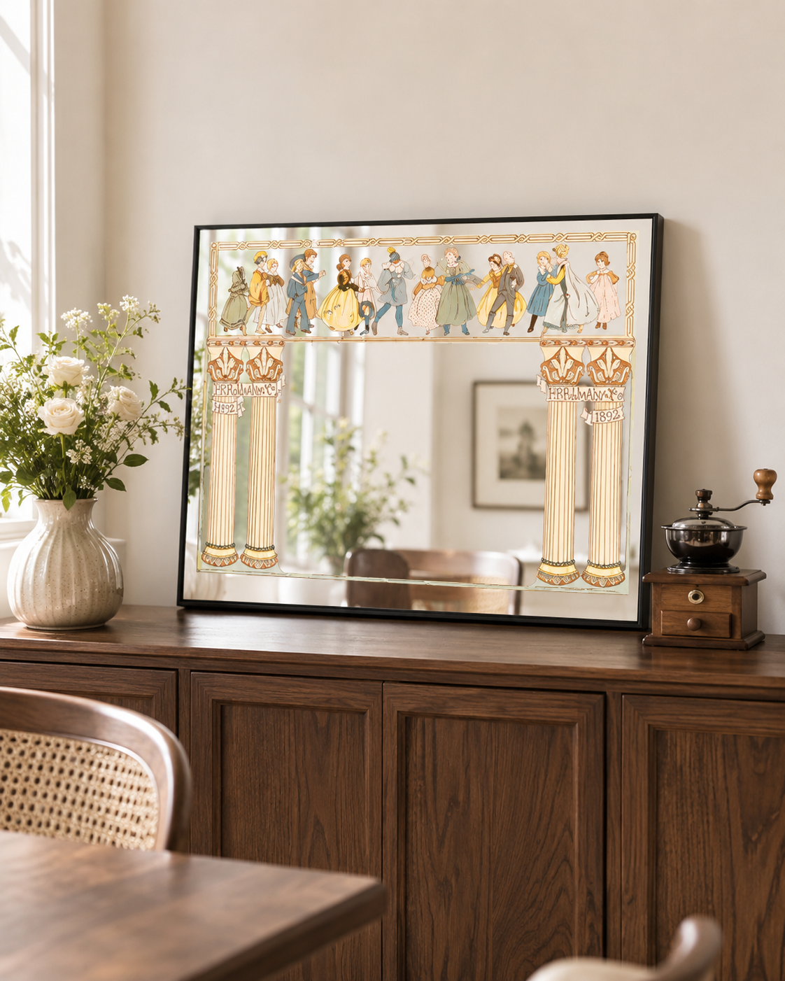 Vintage 1892 Acrylic Mirror Wall Art | Framed Antique Illustration Decor