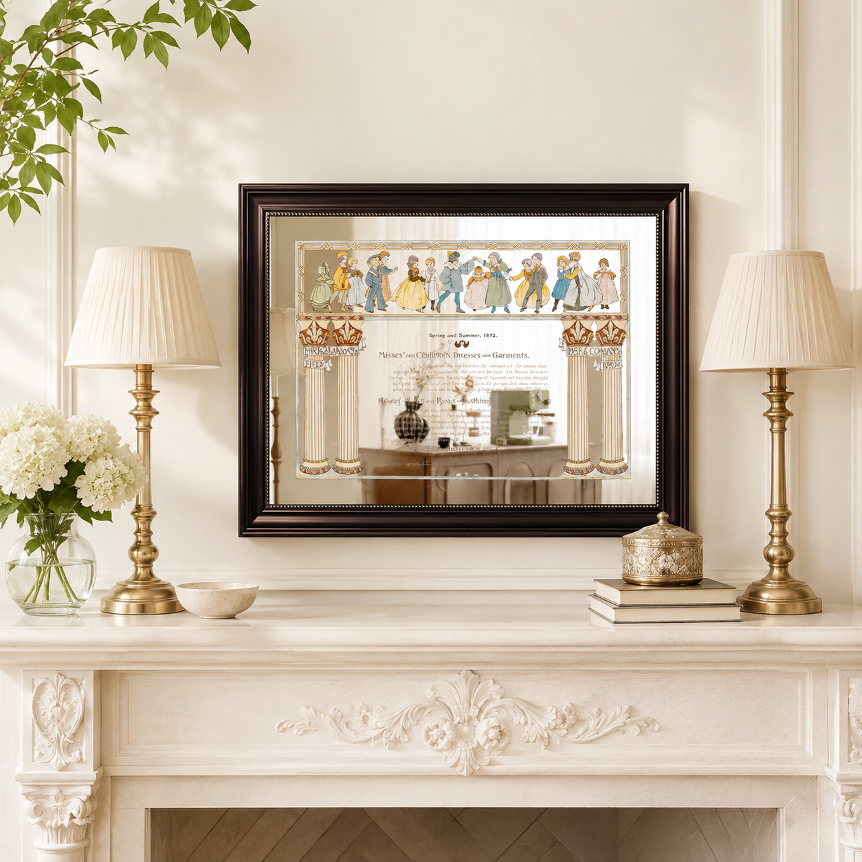 Vintage 1892 Acrylic Mirror Wall Art | Framed Antique Illustration Decor