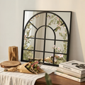 Arched Floral Window Acrylic Mirror Wall Art, Black Framed Botanical Mirror Decor for Living Room & Bedroom