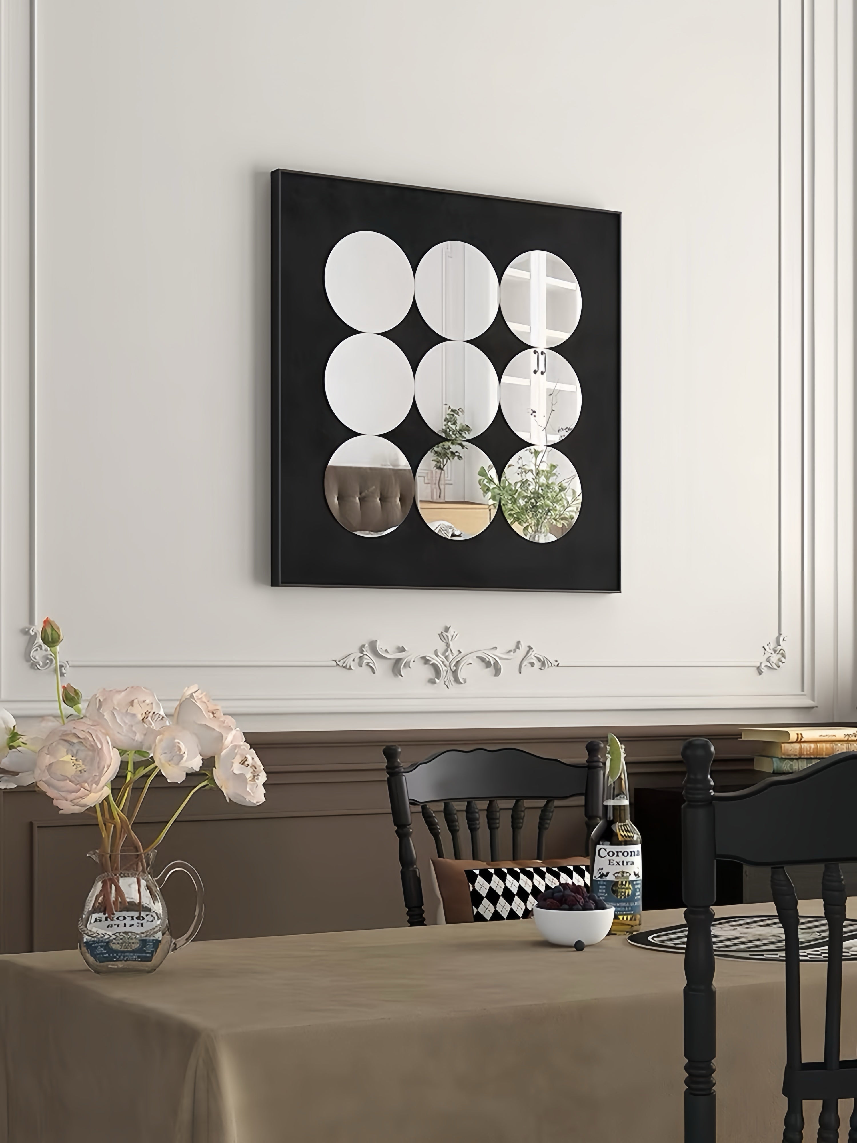 Geometric Circle Mirror Wall Art, Modern Decorative Wall Mirror for Living Room, Dining Room & Entryway