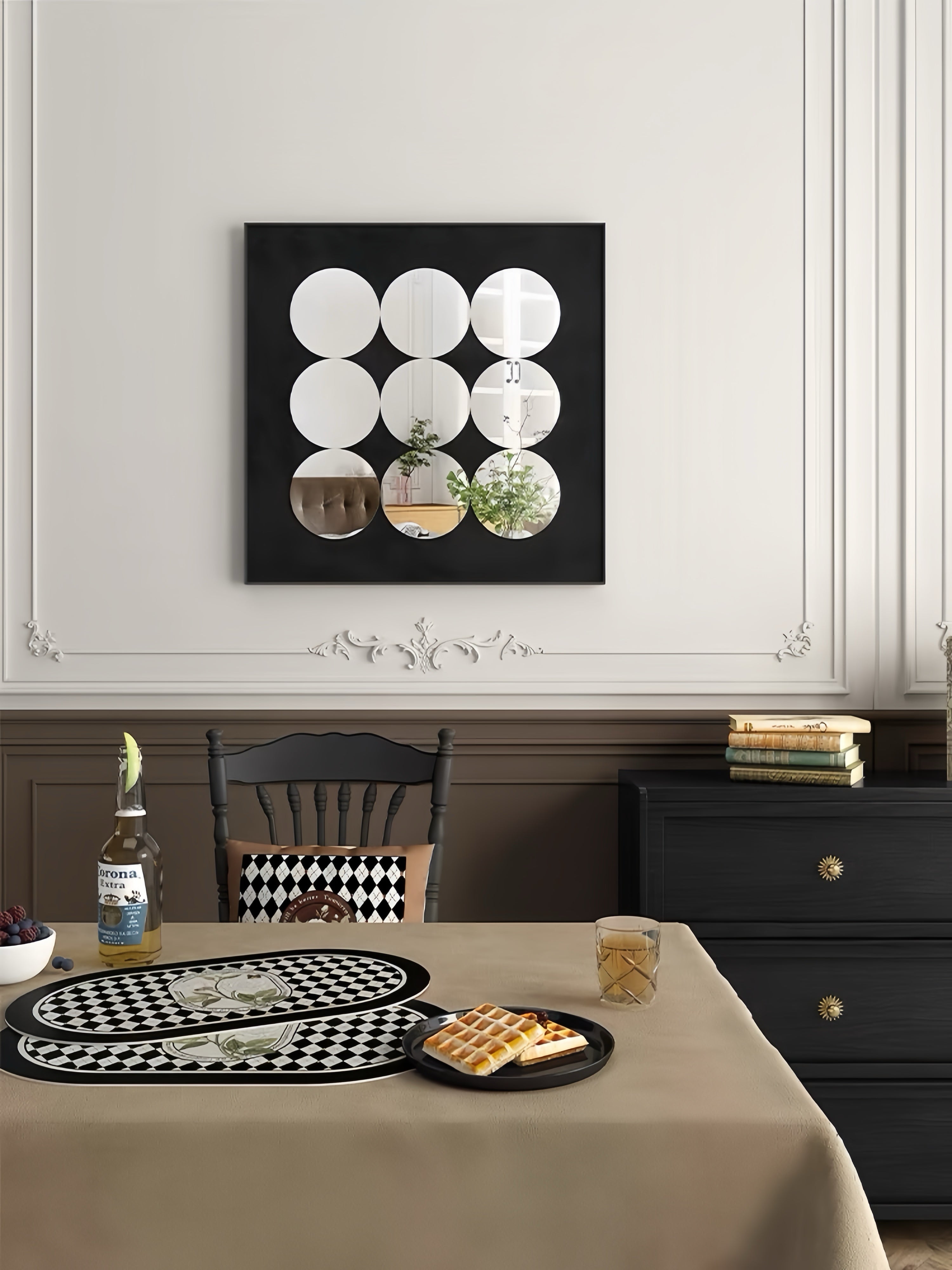 Geometric Circle Mirror Wall Art, Modern Decorative Wall Mirror for Living Room, Dining Room & Entryway