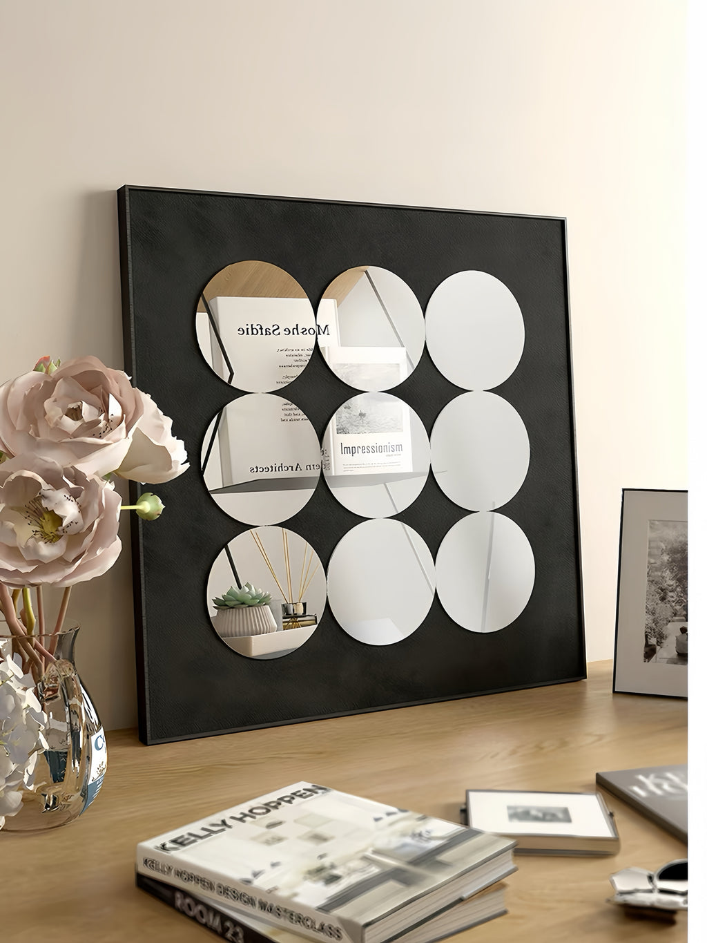 Geometric Circle Mirror Wall Art, Modern Decorative Wall Mirror for Living Room, Dining Room & Entryway