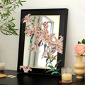Lily Flower Acrylic Mirror Wall Art, Black Framed Floral Decor for Bedroom & Living Room