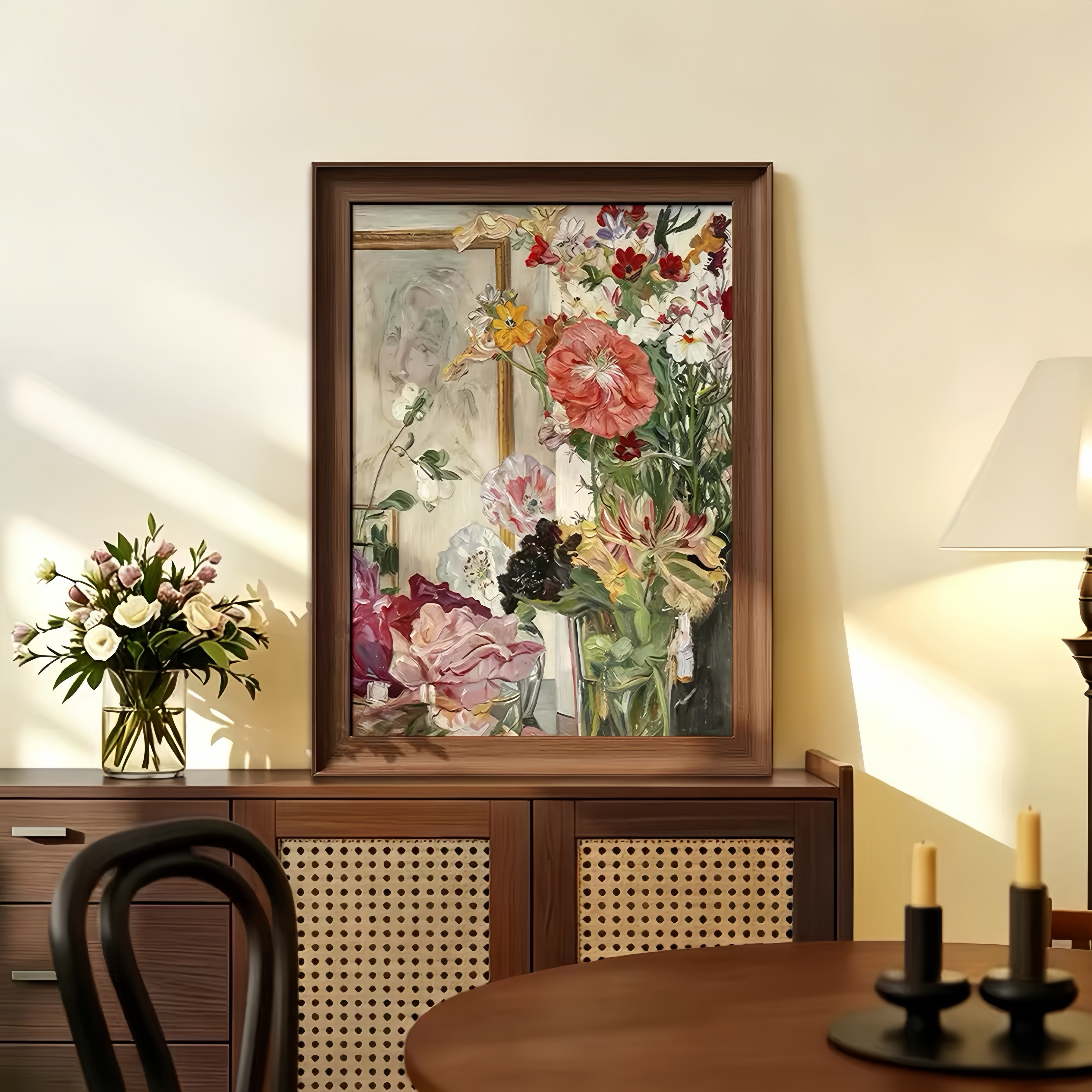 Colorful Floral Acrylic Mirror Wall Art, Framed Botanical Decor for Living Room & Bedroom