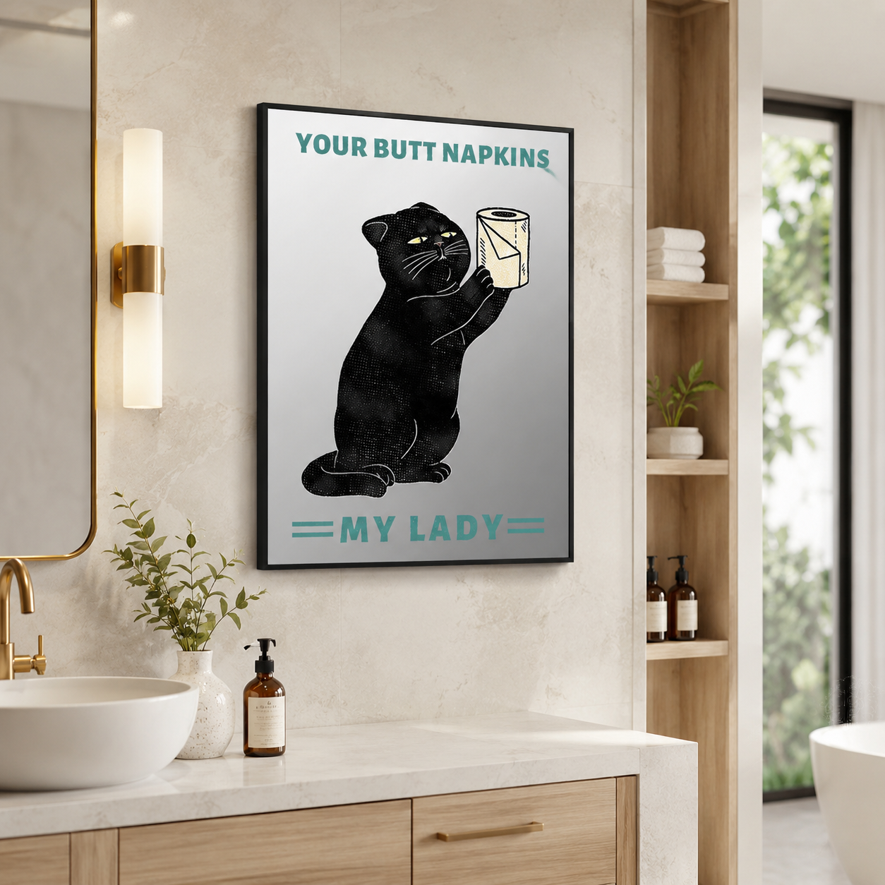 Funny Black Cat Acrylic Mirror Wall Art, Framed Quote Decor for Living Room, Kitchen & Coffee Bar