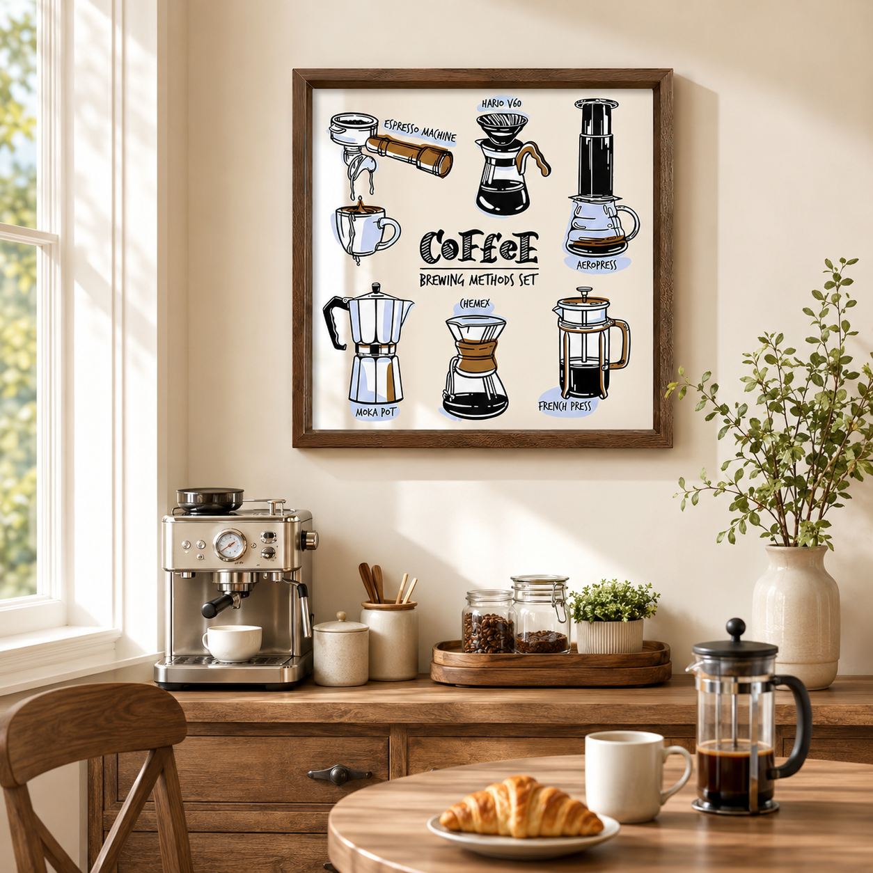 Coffee Brewing Methods Acrylic Mirror Wall Art | Coffee Bar Decor