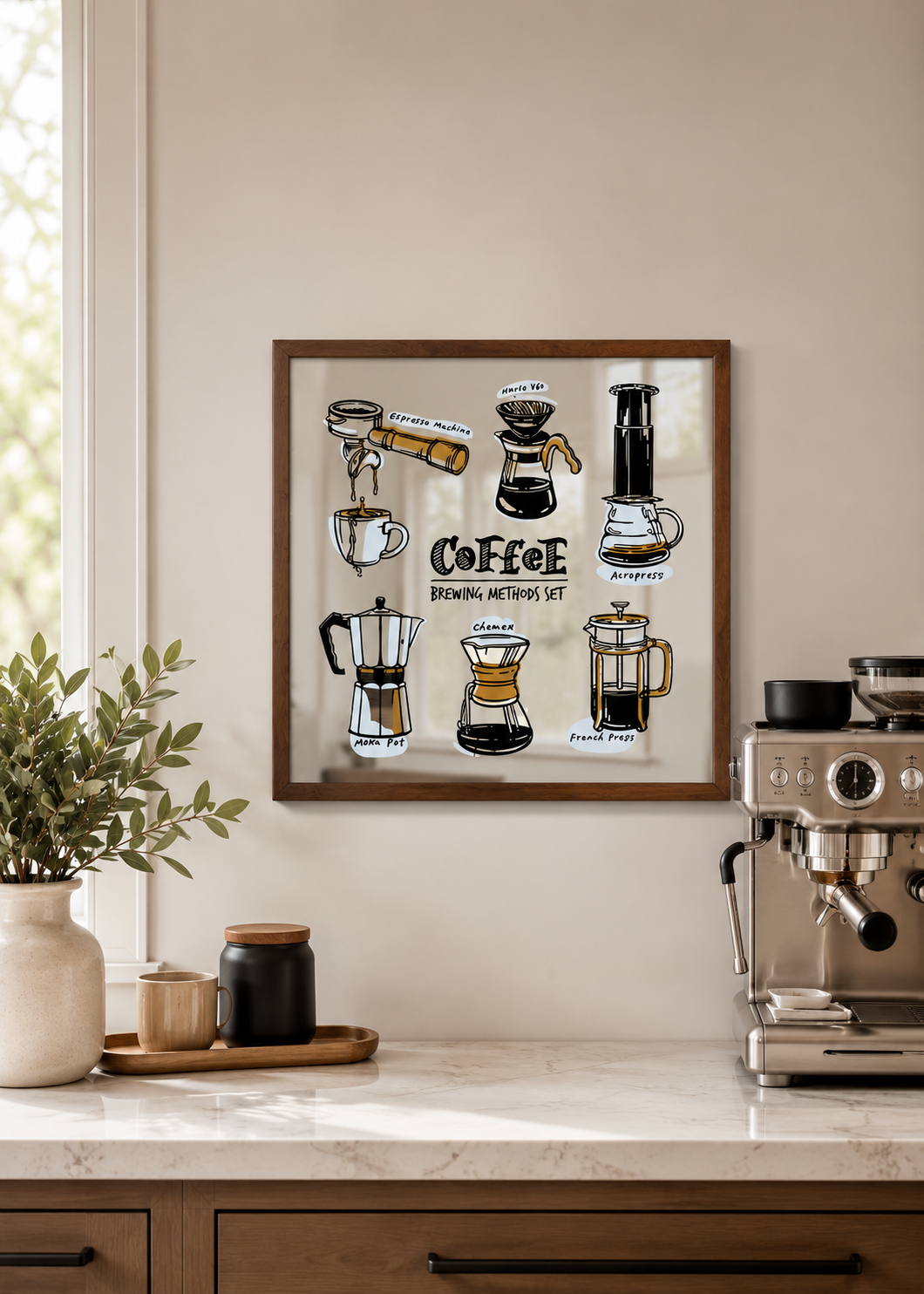 Coffee Brewing Methods Acrylic Mirror Wall Art | Coffee Bar Decor