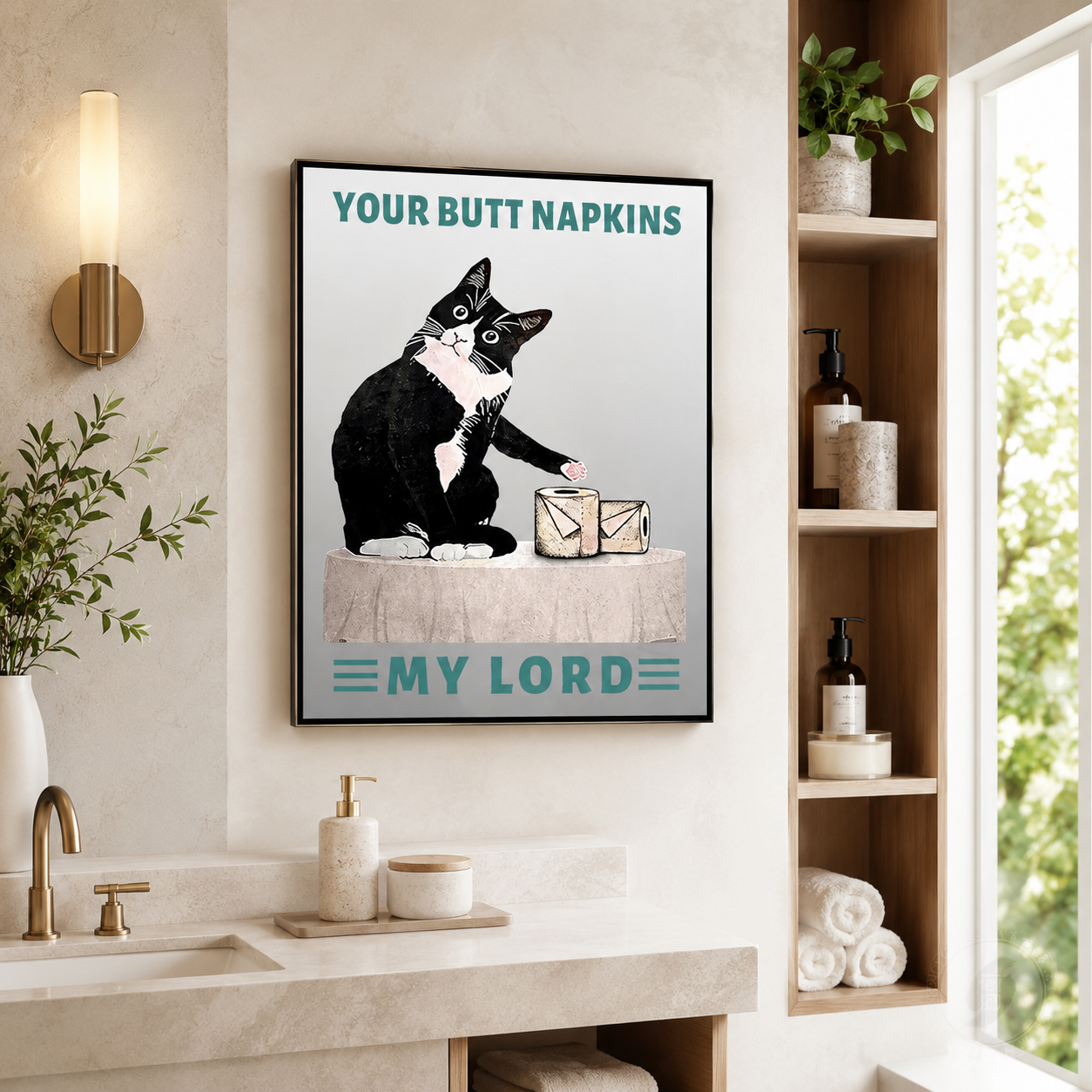 Funny Black Cat Acrylic Mirror Wall Art, Framed Quote Decor for Living Room, Kitchen & Coffee Bar