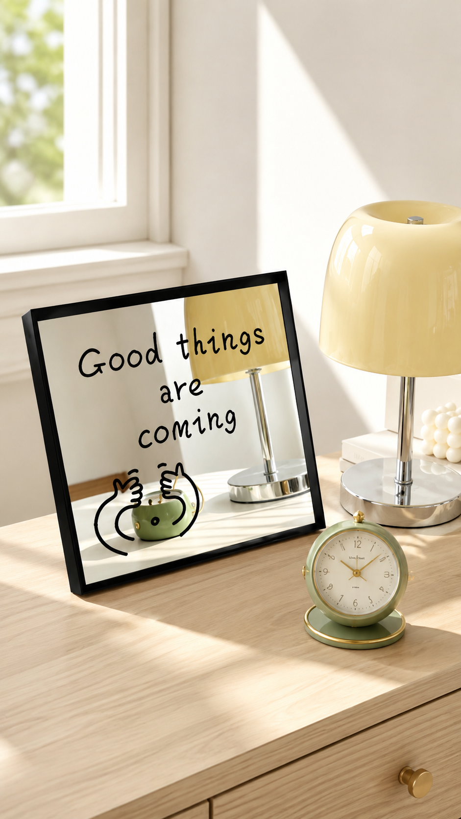 Good Things Are Coming Acrylic Mirror Wall Art, Black Framed Motivational Quote Decor