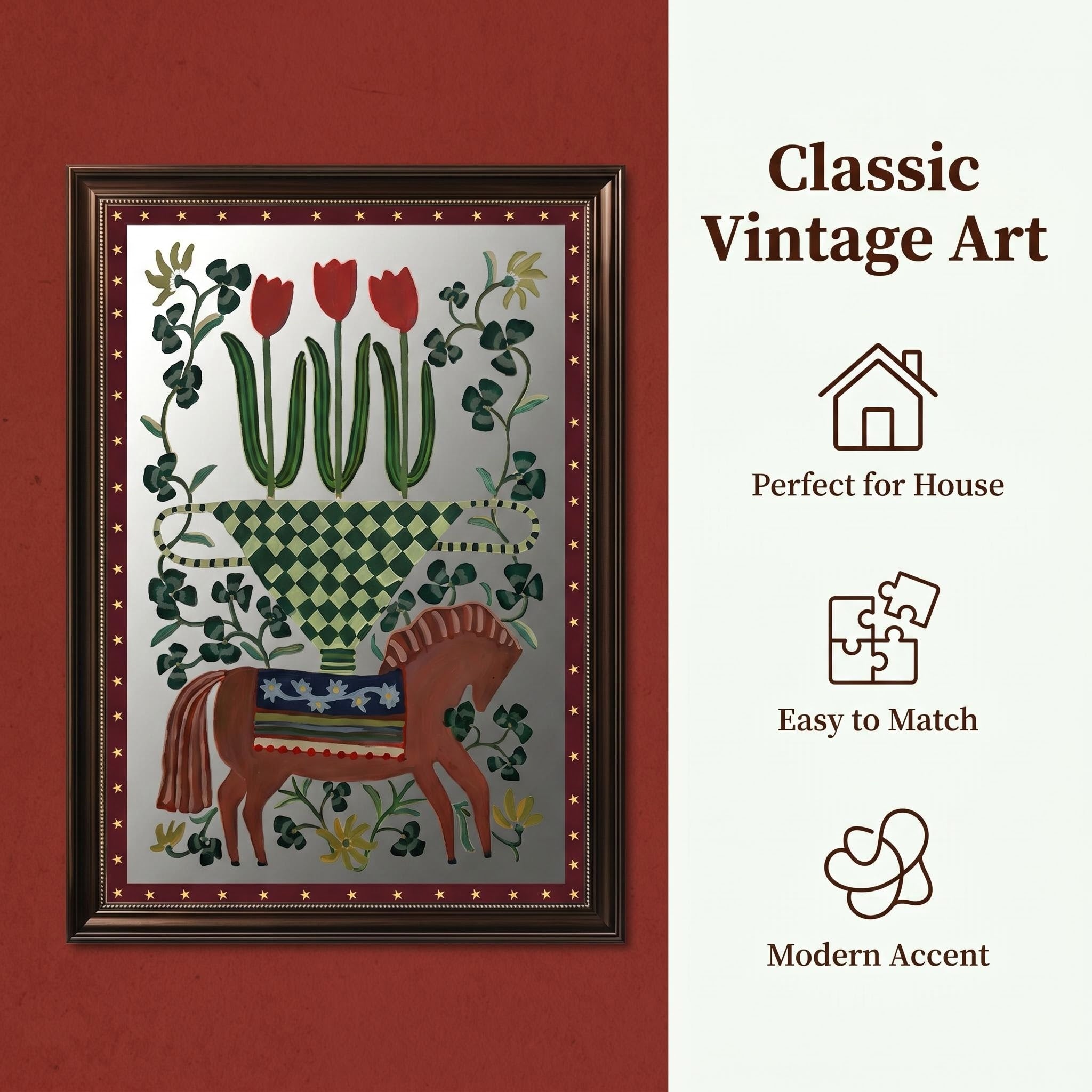 Vintage Folk Horse Acrylic Mirror Wall Art | Floral Mirror Decor