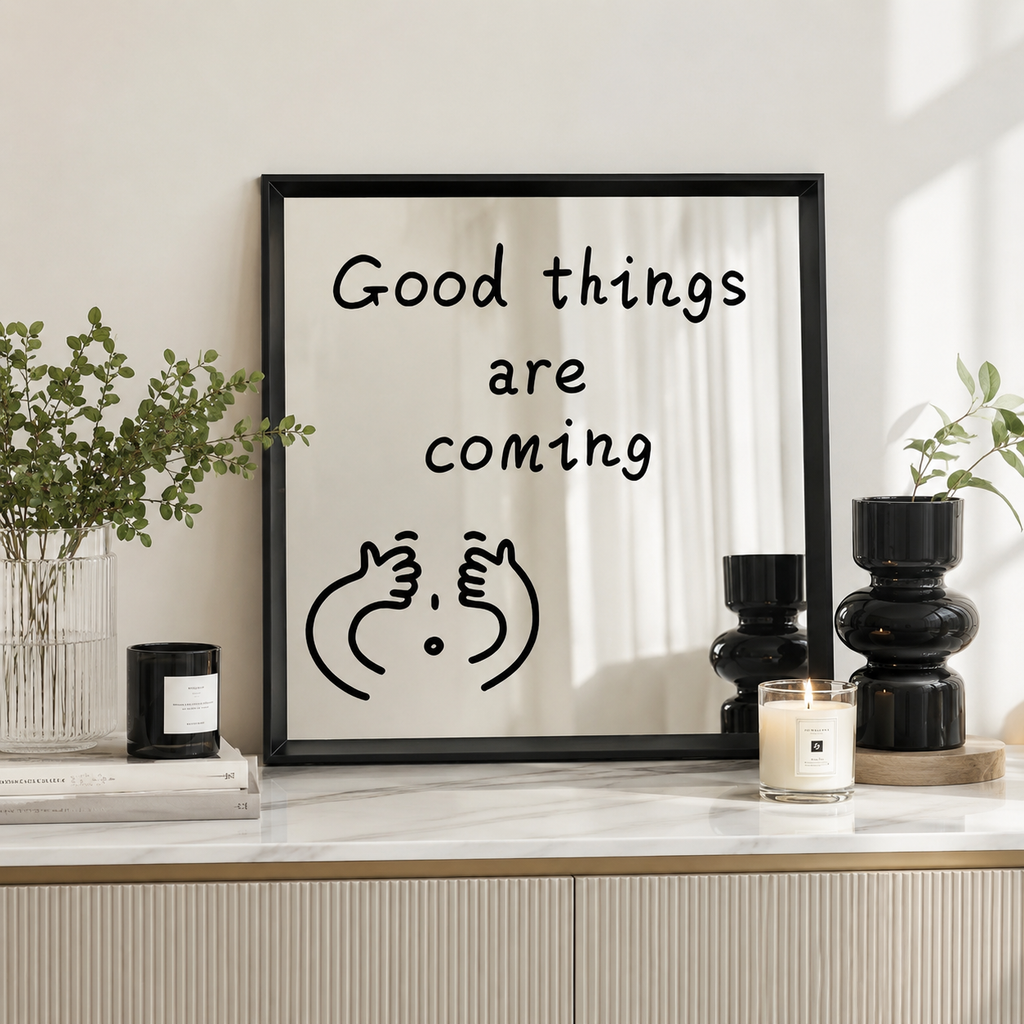 Good Things Are Coming Acrylic Mirror Wall Art, Black Framed Motivational Quote Decor