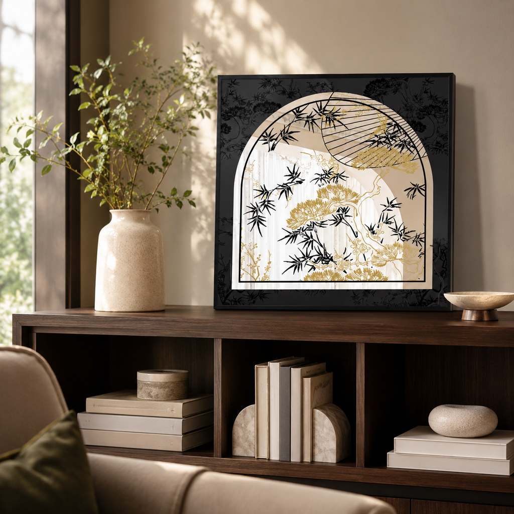 Chinoiserie Arched Acrylic Mirror Wall Art | Bird & Botanical Decor