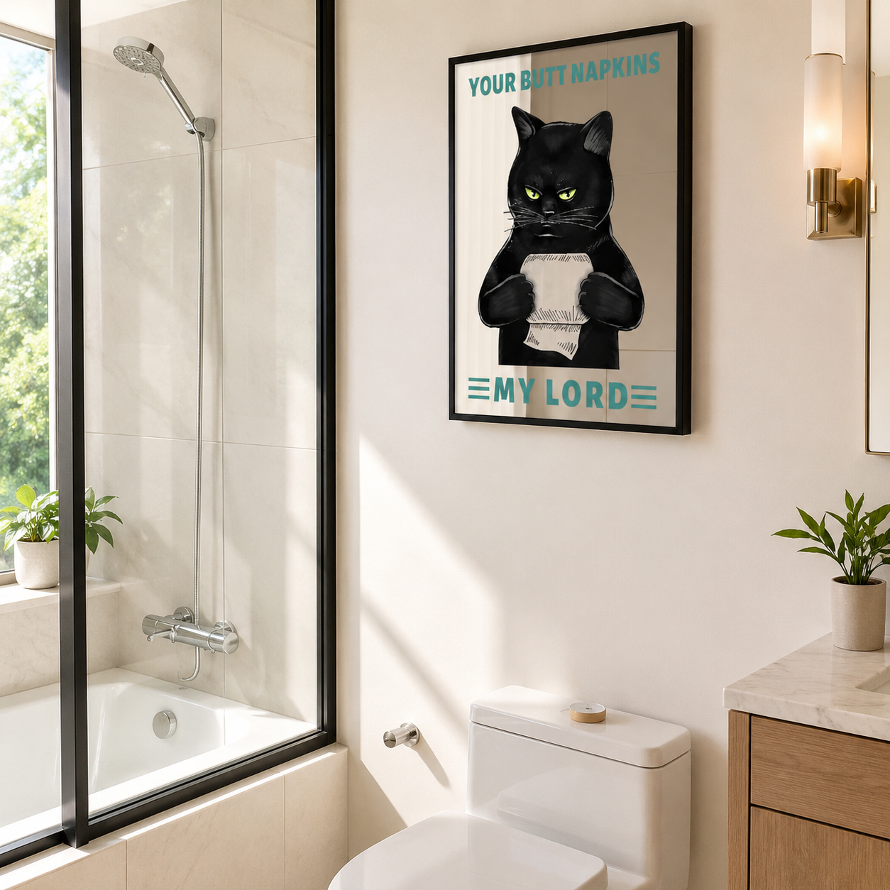Funny Black Cat Acrylic Mirror Wall Art, Framed Quote Decor for Living Room, Kitchen & Coffee Bar