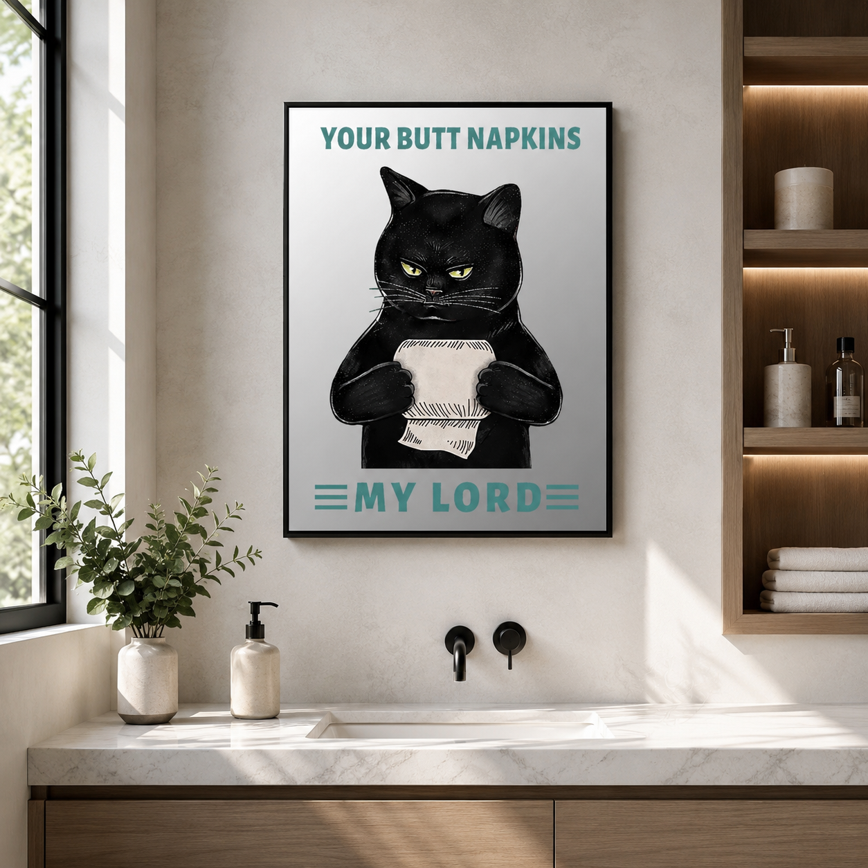 Funny Black Cat Acrylic Mirror Wall Art, Framed Quote Decor for Living Room, Kitchen & Coffee Bar