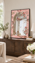 French Floral Bird Acrylic Mirror Wall Art | Pink Botanical Mirror Decor