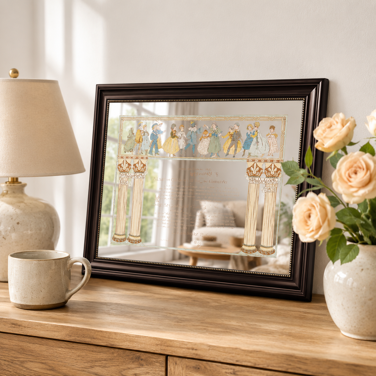 Vintage 1892 Acrylic Mirror Wall Art | Framed Antique Illustration Decor