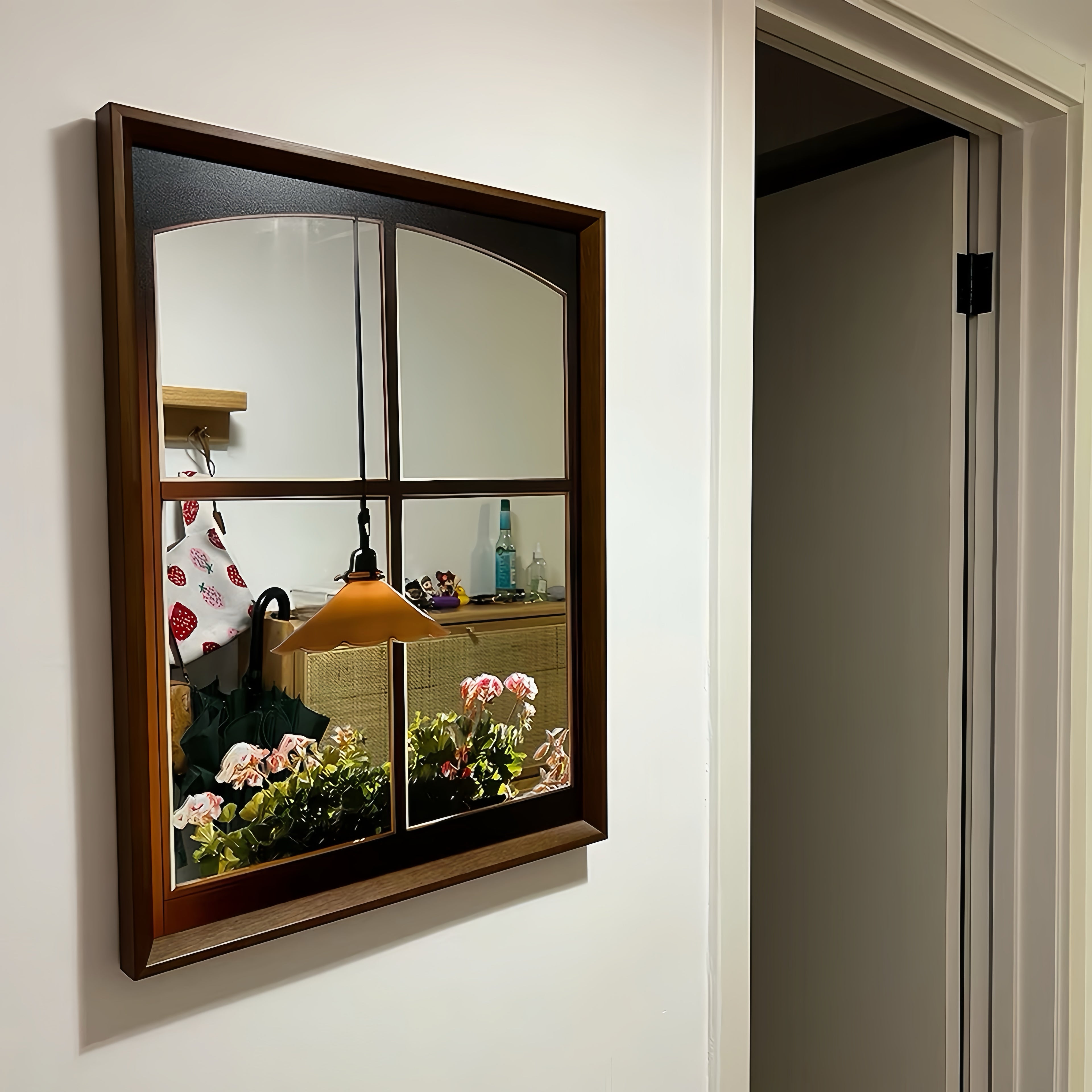 Vintage Window Acrylic Mirror Wall Art, Framed Floral Window Decor for Living Room & Entryway