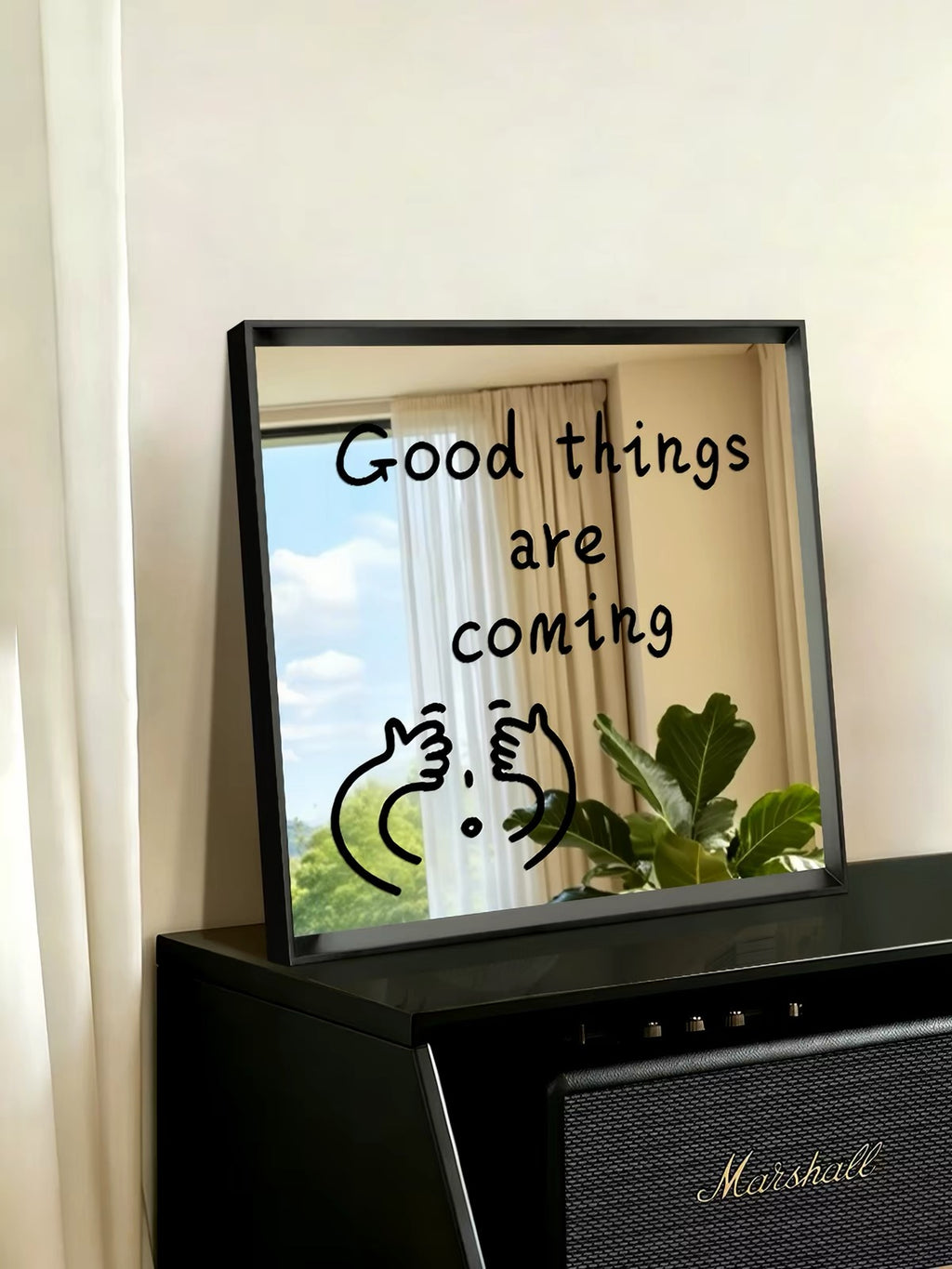 Good Things Are Coming Acrylic Mirror Wall Art, Black Framed Motivational Quote Decor