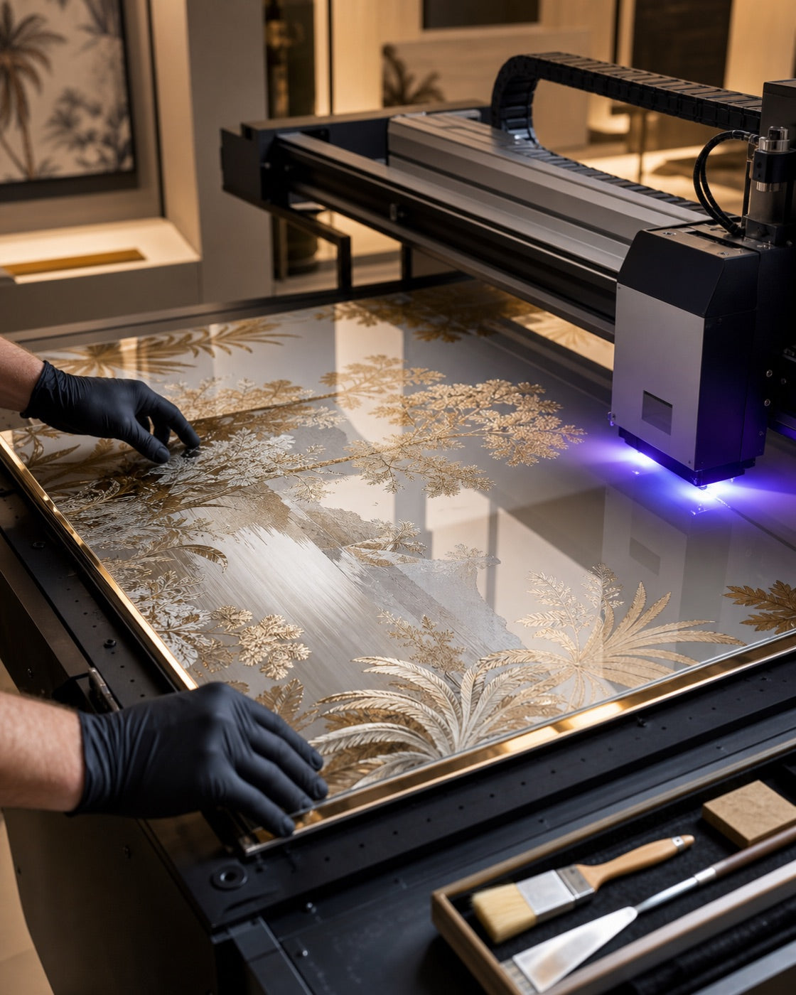Precision front-side UV artwork transfer process